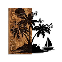 Wallity Holiday Island Accesorio Decorativo de Pared de Madera y Metal Nogal y Negro